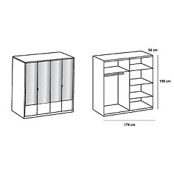 Avis Inside 75 Armoire penderie DINGLE 4 portes miroirs largeur 179 chêne