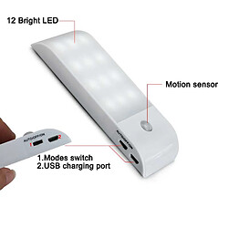 Universal Lumière à capteur infrarouge pour corps humain léger de nuit avec LED rechargeable 1W Lumière à couloir d'armoire à LED intelligente (lumière blanche)