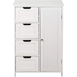 Helloshop26 Meuble de salle de bain 4 tiroirs et 1 compartiment fermé avec étagère réglable meuble de rangement armoire commode buffet salle de bain cuisine couloir salon 82 cm blanc 01_0000511