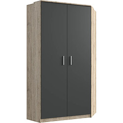 Pegane Armoire d‘angle, meuble de rangement Imitation chêne San Remo, rechampis graphite - Longueur 95 x Hauteur 199 x Profondeur 95 cm