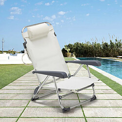 Beach And Garden Design Chaise transat de plage pliante avec accoudoirs mer aluminium Gargano, Couleur: Blanc