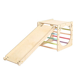 KateHaa Activity Cube en bois avec mur d'escalade aux couleurs pastel | Structure / Cadre d'escalade d'intérieur pour enfants | Jouets Montessori