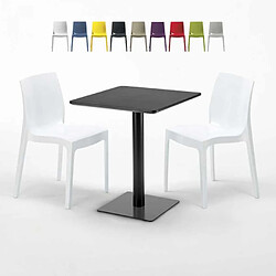 Grand Soleil Table carrée 60x60 noire avec 2 chaises colorées Ice Licorice, Couleur: Blanc