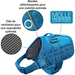 Kurgo Harnais de Sécurité pour Chien, Canicross Compatible Molle Urbain RSG, ajustable, ouvre-bouteille intégré, bandes réfléchissantes, Style Townie, Bleu, Taille S 