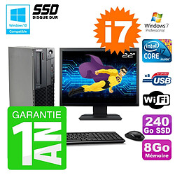 PC Lenovo M91p SFF Intel I7-2600 8Go Disque 240Go SSD Graveur Wifi W7 Ecran 22" - Occasion