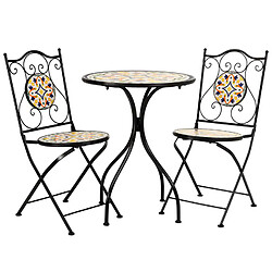 Pegane Ensemble de 2 chaises et table en fer forgé noir et mosaïque multicolore