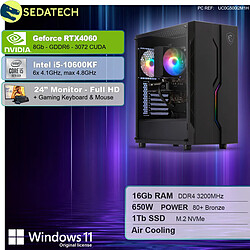 Sedatech Pack PC Gamer • Intel i5-10600KF • RTX4060 • 16Go RAM • 1To SSD M.2 • Windows 11 • Moniteur 24''