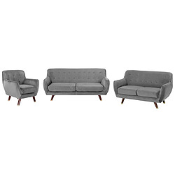 Beliani Ensemble canapés et fauteuil en velours gris 6 places BODO 