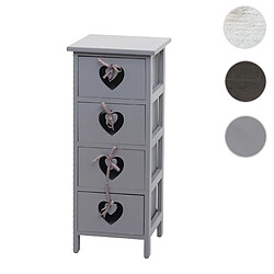 Mendler Commode Forli, armoire à tiroirs, 4 tiroirs avec cœurs 70x29x25cm, look shabby, vintage ~ gris-bleu 