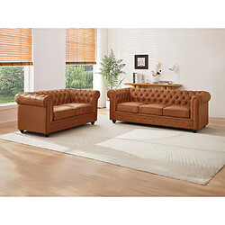 Vente-Unique Canapé 3 places et 2 places en cuir de vachette camel CHESTERFIELD