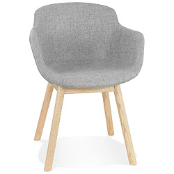 Alterego Chaise avec accoudoirs 'LAMBIC' en tissu gris clair et pieds en bois naturel