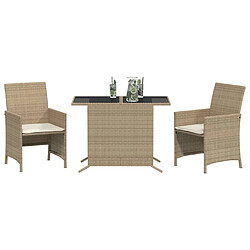 Avis Maison Chic Ensemble de bistro 3 pcs avec coussins,Table + chaises + coussins de jardin beige résine tressée -GKD682416