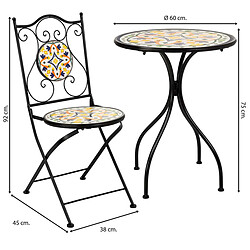 Pegane Ensemble de 2 chaises et table en fer forgé noir et mosaïque multicolore