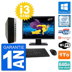 PC HP 600 G3 SFF Ecran 27" Intel i3-6100 RAM 64Go Disque Dur 1To Windows 10 Wifi · Occasion 