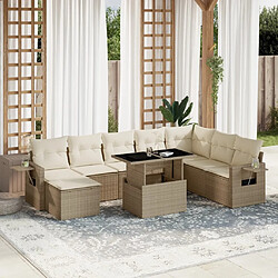 vidaXL Salon de jardin avec coussins 9 pcs beige résine tressée 