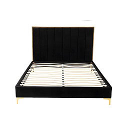 Acheter Vente-Unique Lit 160 x 200 cm avec tête de lit coutures verticales - Velours - Noir et doré + Matelas - CLARISSE