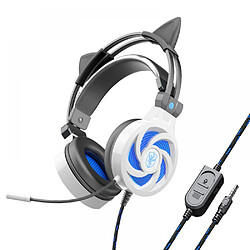 General Casque de jeu stéréo Pro à suppression de bruit sur l'oreille avec micro, basses surround, microphone omnidirectionnel à suppression de bruit, cache-oreilles à mémoire douce pour ordinateur portable Mac(oreilles de chat blanc) 