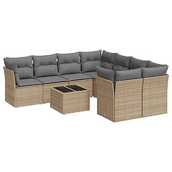 vidaXL Salon de jardin avec coussins 9 pcs beige résine tressée