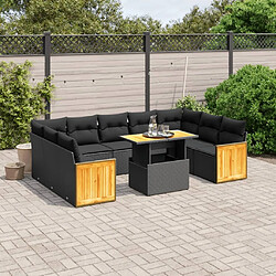 Maison Chic Salon de jardin 10 pcs avec coussins, Ensemble Tables et chaises d'extérieur noir résine tressée -GKD317924