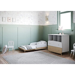 Ens. lit bébé 70 x 140 Kit évolutif, commode 2 tiroirs, 3 niches et 1 plan a langer - FIRMIANA - Scandinave - Blanc/bois - DEMEYERE