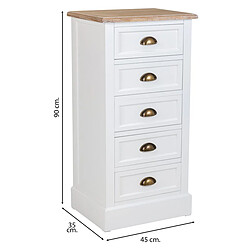 Pegane Chiffonnier, meuble de rangement en bois avec 5 tiroirs coloris blanc, naturel - Longueur 45 x Profondeur 35 x Hauteur 90 cm