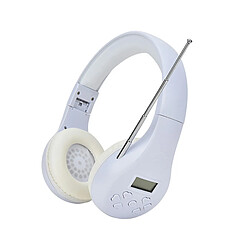 LUUCOZK Casque FM portable pratique 3,5 mm, casque sans fil pliable HRD-600 avec écran LCD, blanc 