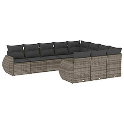 vidaXL Salon de jardin avec coussins 10 pcs gris résine tressée