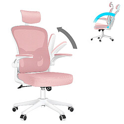 Chaise de bureau - Chaise de bureau ergonomique Rattantree avec appui-tête réglable et support lombaire - Accoudoirs rembourrés rabattables - Chaise de bureau confortable en maille Chaise de travail à dossier haut - Chaise d'ordinateur pivotante - Rose