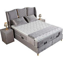 Vivenla Ensemble de lit coffre 180x200 en velours gris avec un matelas à ressorts ensachés 7 zones de confort de la collection RIXOS