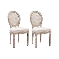 Vente-Unique Lot de 2 chaises - Cannage, tissu et bois d'hévéa - Beige - ANTOINETTE 