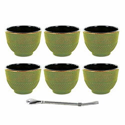 Aromandise 6 tasses en fonte vertes 15 cl + paille inox avec filtre