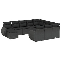 vidaXL Salon de jardin 11 pcs avec coussins noir résine tressée