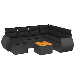 vidaXL Salon de jardin 8 pcs avec coussins noir résine tressée