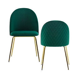 Mes Lot de 2 chaises repas 53x50x86 cm en velours vert et métal doré