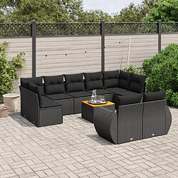 Maison Chic Salon de jardin 10 pcs avec coussins, Ensemble Tables et chaises d'extérieur noir résine tressée -GKD294941