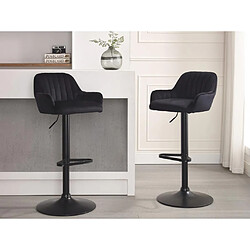 Vente-Unique Lot de 2 tabourets de bar en velours et métal - Hauteur réglable - Noir - ELEANA