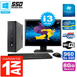 PC HP EliteDesk 800 G1 SFF Ecran 22" Core I3-4130 8Go Disque 960 Go SSD Wifi W7 - Occasion