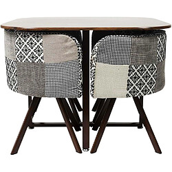 The Home Deco Factory Ensemble table carrée et 4 chaises encastrables Patchwork gris.