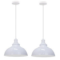 Stoex Lot de 2 Lustre Suspension Industriel Vintages Abat-jour Ø29cm E27 Luminaire en Fer Métal Câble Réglable - Blanc 