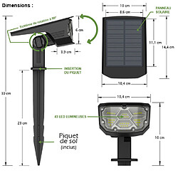 Lot de 2 Projecteur Paysagiste Solaire Extérieur Haute luminosité 105 lumen grande autonomie de 10h Mural et à Piquet Jaune 3000K de marque KYF pas cher