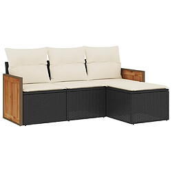 vidaXL Salon de jardin 4 pcs avec coussins noir résine tressée