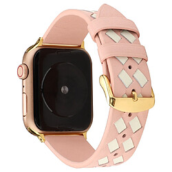 Wewoo Pour Apple Watch séries 5 et 4 Bracelet en cuir véritable motif tissé 42 mm / 3 & 2 & 1 42 mm rose blanc 