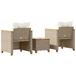 Acheter vidaXL Ensemble de bistro 3 pcs coussins beige résine tressée acacia