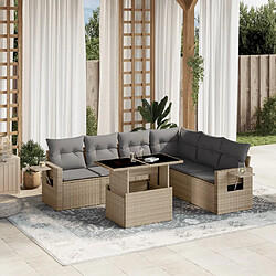 vidaXL Salon de jardin avec coussins 7 pcs beige résine tressée 