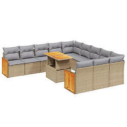 vidaXL Salon de jardin 11 pcs avec coussins beige résine tressée