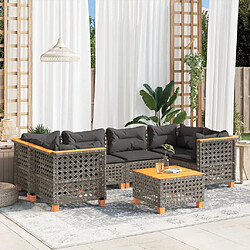 vidaXL Salon de jardin avec coussins 7 pcs gris résine tressée