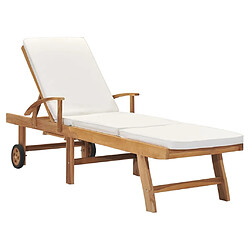 vidaXL Chaise longue avec coussin Bois de teck solide Crème 