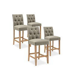 NC Lot de 4 chaises de bar en bois Gaya tissu Beige - H65cm