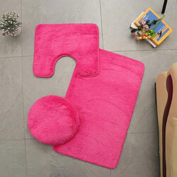 LUUCOZK Tapis de bain antidérapants absorbants à séchage rapide, tapis de décoration de salle de bain-Rose rouge-Troisensemble de pièces 