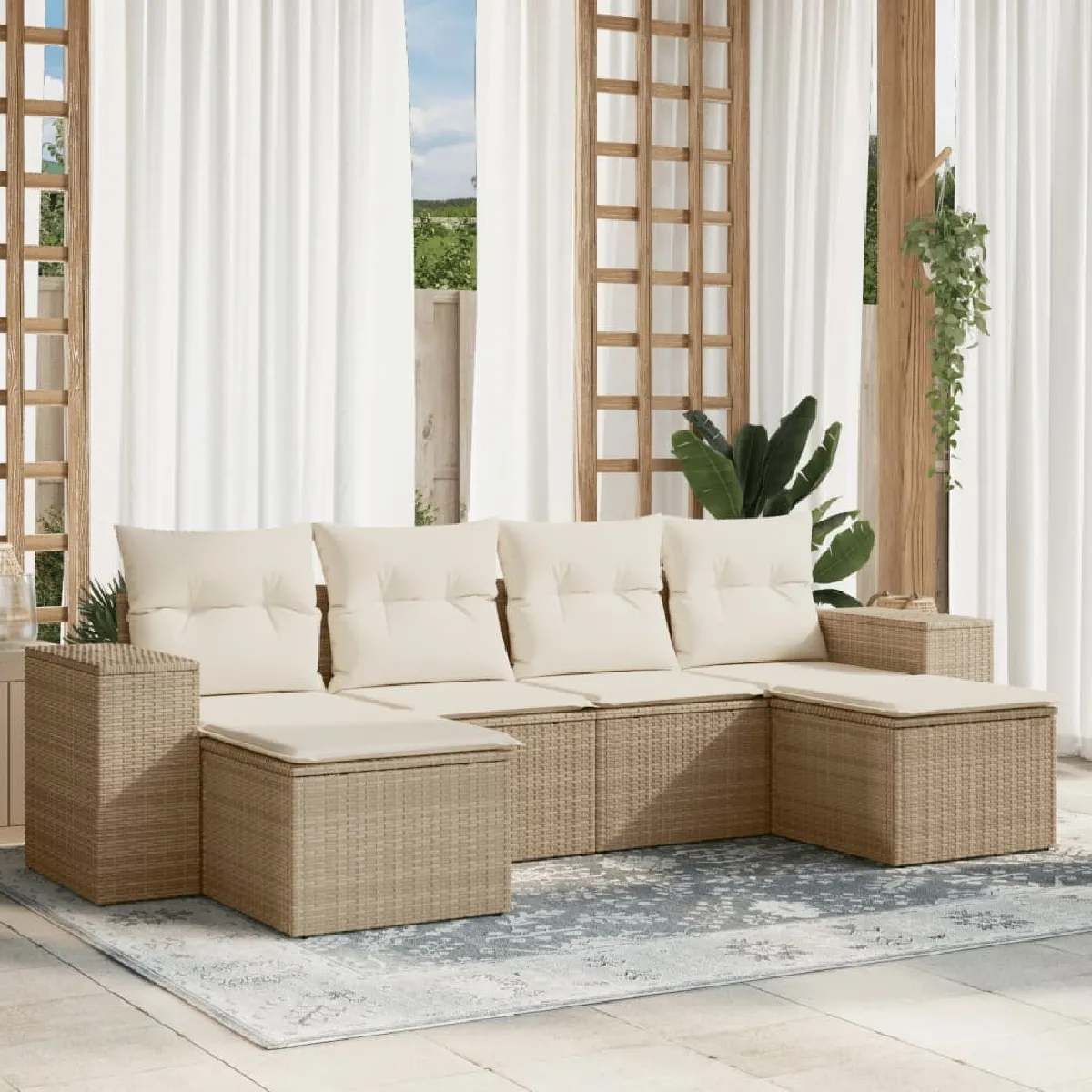 Maison Chic Salon de jardin avec coussins 6 pcs, Ensemble Tables et chaises de jardin, beige résine tressée -GKD384124